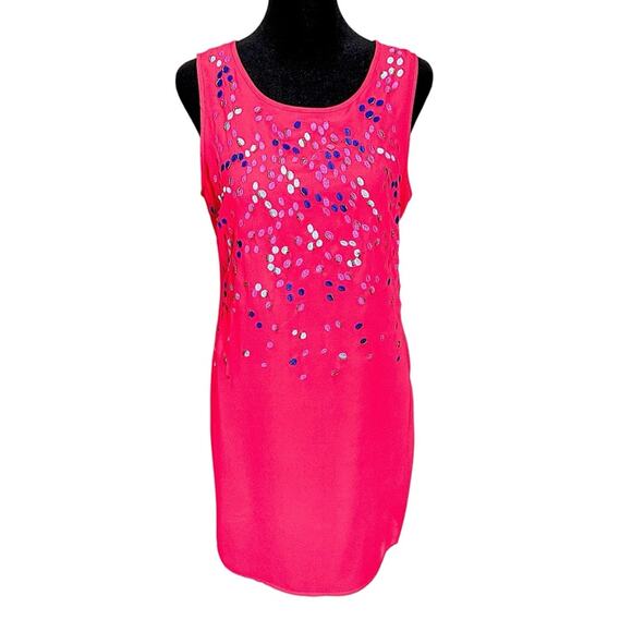 2/$25 Badgley Mischka Pink Embellished Shift Dress Girly Embroidered Size 6 - Picture 11 of 11